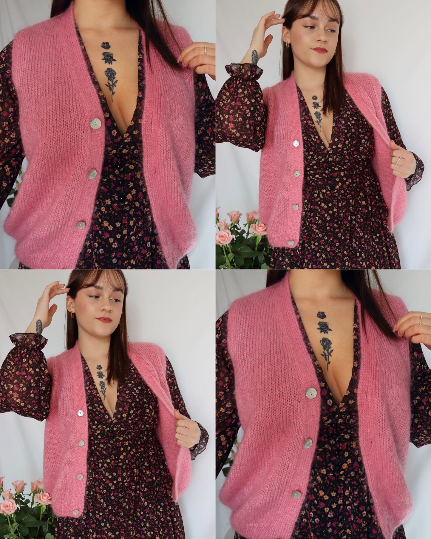 Le gilet sans manche en mohair rose