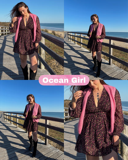 Le gilet sans manche en mohair rose